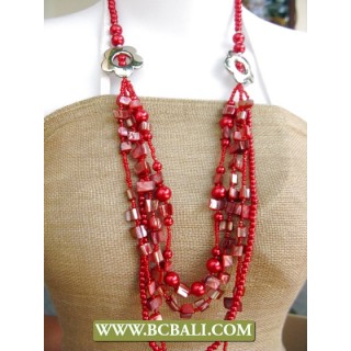 Pearls and Shells Red colors with Beading Necklace